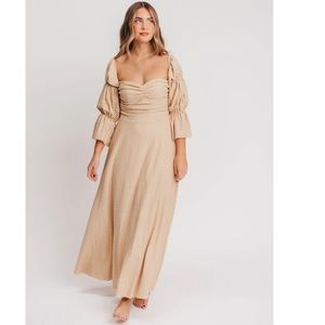 Worth Collective Corrine Tiered Sleeve Maxi Dress with Pockets in Beige NWT